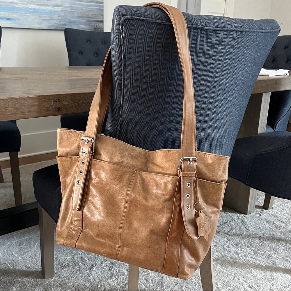 Ramalama Ava leather Diaper Bag in Carmel